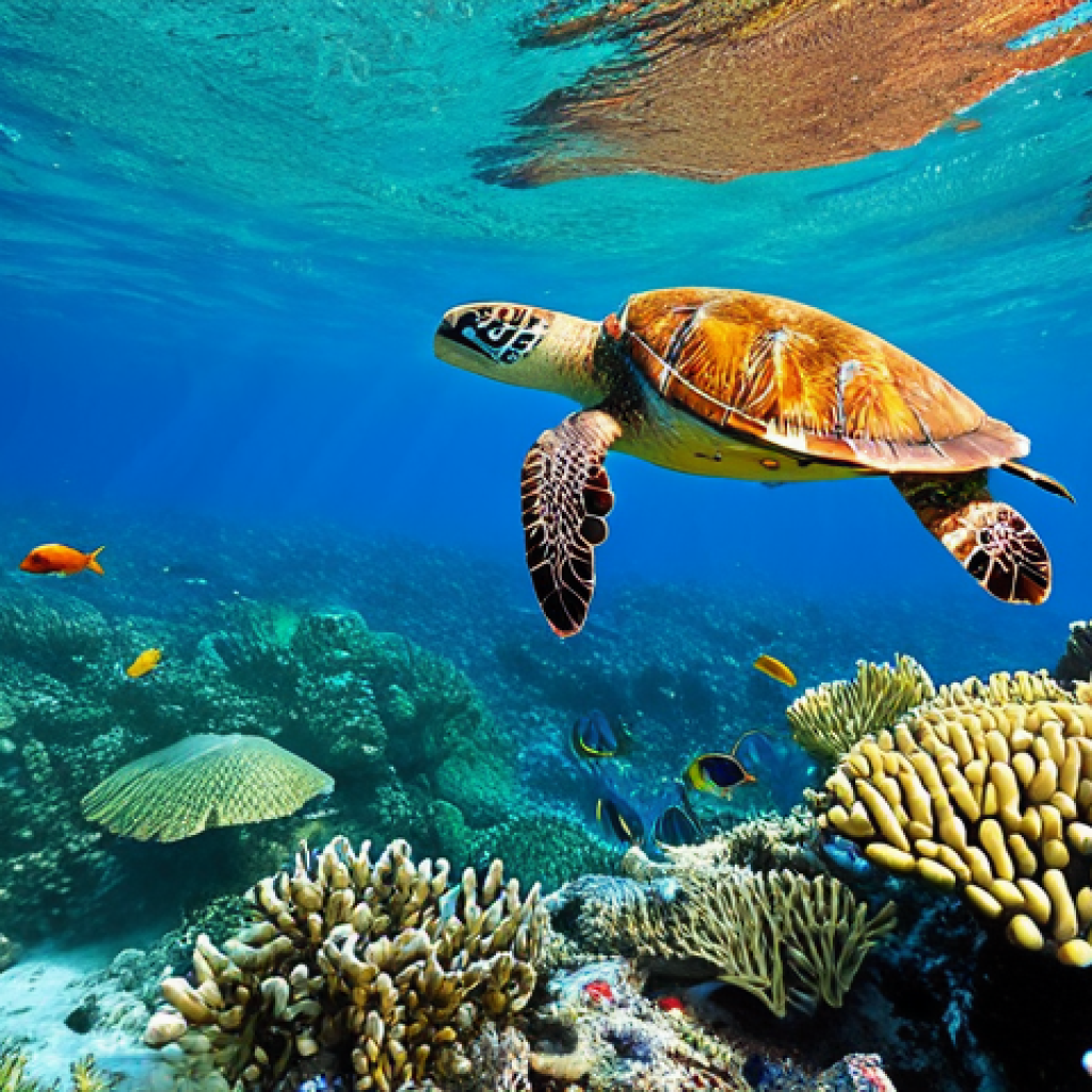 **
"A vibrant coral reef teeming with life in the Antigua and Barbuda Marine Protected Area. Schools of colorful fish swim among healthy corals of various shapes and sizes. A peaceful sea turtle glides gently in the background. Safe for work, appropriate content, fully clothed marine life, professional underwater photography, perfect anatomy, natural proportions, high quality."
**