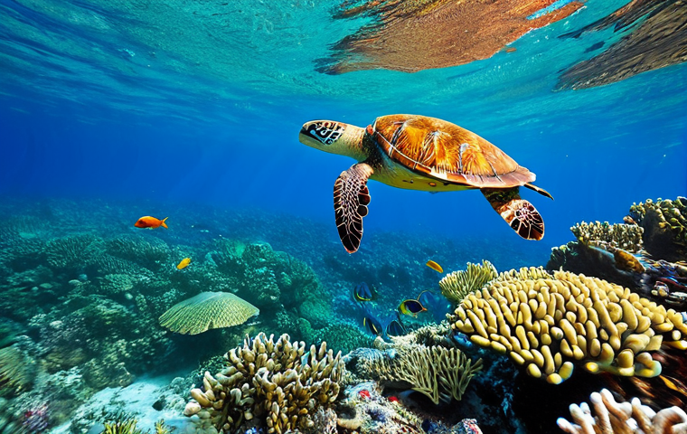 **

"A vibrant coral reef teeming with life in the Antigua and Barbuda Marine Protected Area. Schools of colorful fish swim among healthy corals of various shapes and sizes. A peaceful sea turtle glides gently in the background. Safe for work, appropriate content, fully clothed marine life, professional underwater photography, perfect anatomy, natural proportions, high quality."

**