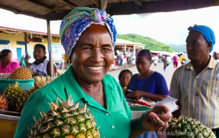 앤티가 바부다 현지 언어 - Market Day Melodies: A Creole Exchange**

A vibrant, bustling outdoor market in St. John's, Antigua,...
