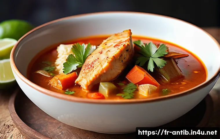 앤티가 바부다 퓨레 다리 국 - **Prompt: A close-up, mouth-watering shot of a steaming bowl of authentic Antiguan Creole Fish Stew,...