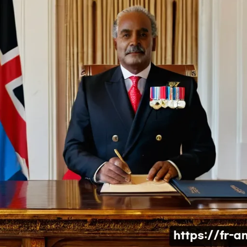 앤티가 바부다 정치 시스템 - A dignified Governor-General of Antigua and Barbuda in formal ceremonial attire, standing in an eleg...