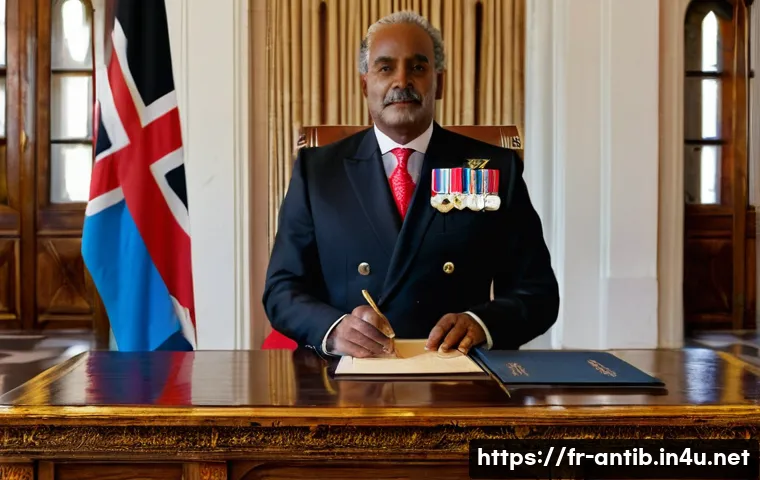 앤티가 바부다 정치 시스템 - A dignified Governor-General of Antigua and Barbuda in formal ceremonial attire, standing in an eleg...