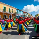 Home 23 앤티가 바부다 크리올어 사용 - A vibrant street scene during Antigua’s traditional carnival, featuring a diverse group of people jo...