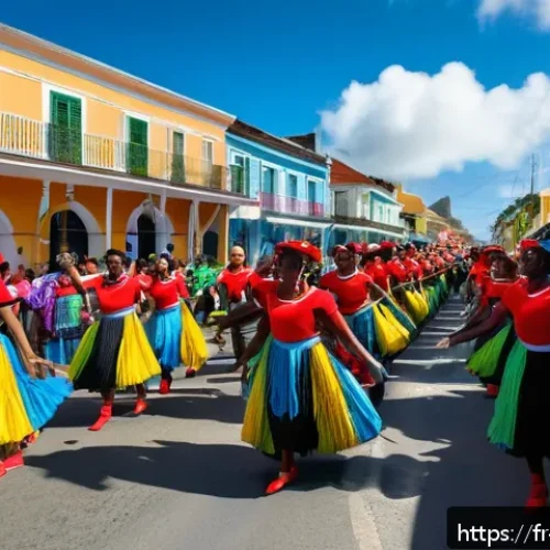 Home 17 앤티가 바부다 크리올어 사용 - A vibrant street scene during Antigua’s traditional carnival, featuring a diverse group of people jo...
