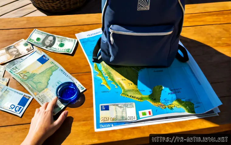앤티가 바부다 배낭여행 팁 - Photorealistic travel-planning scene for an Antigua and Barbuda backpacking trip, French-speaking tr...